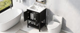24" Black Modern Sleek Bathroom Vanity Elegant Ceramic Sink with Solid Wood Frame Open Style Shelf