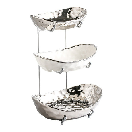Multi-Layer Light Luxury Ceramic Fruit Tray with Electroplated Gold or Silver Frame