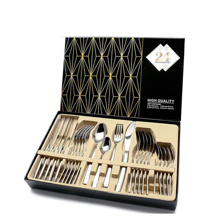 24 PCS flatware set with spoons and knives in gift box made from rice husk material
