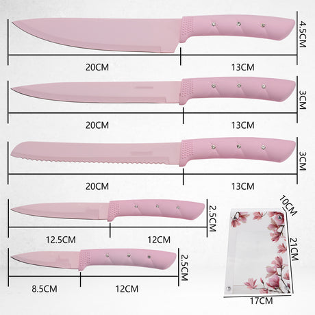 Elegant Pink Stainless Steel Chef's and Bread Knife Set