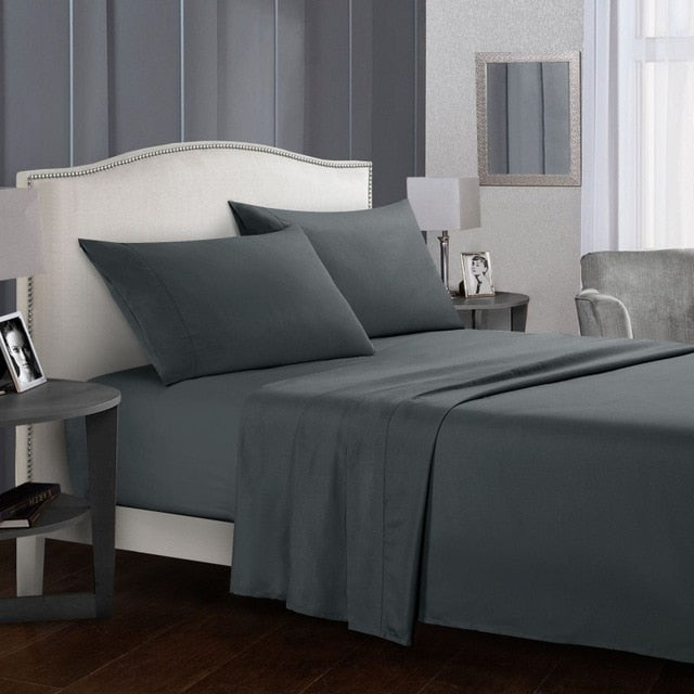 White Bedding Set Queen size Bed sheets Solid color Flat Sheet+Fitted Sheet+Pillowcase Bed Linens - Julia M LifeStyles