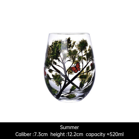 Light luxury ins crystal glass wine glass hand-painted household goblet four seasons painted wine glass