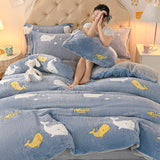 Coral Velvet Sheet Duvet Cover Double Sided Plus Velvet Thick Bedding Set
