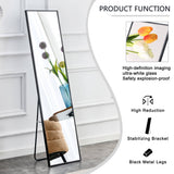 Aluminum Alloy Metal Frame Wall-Mounted Full-Length Mirror Black 65 x 23"