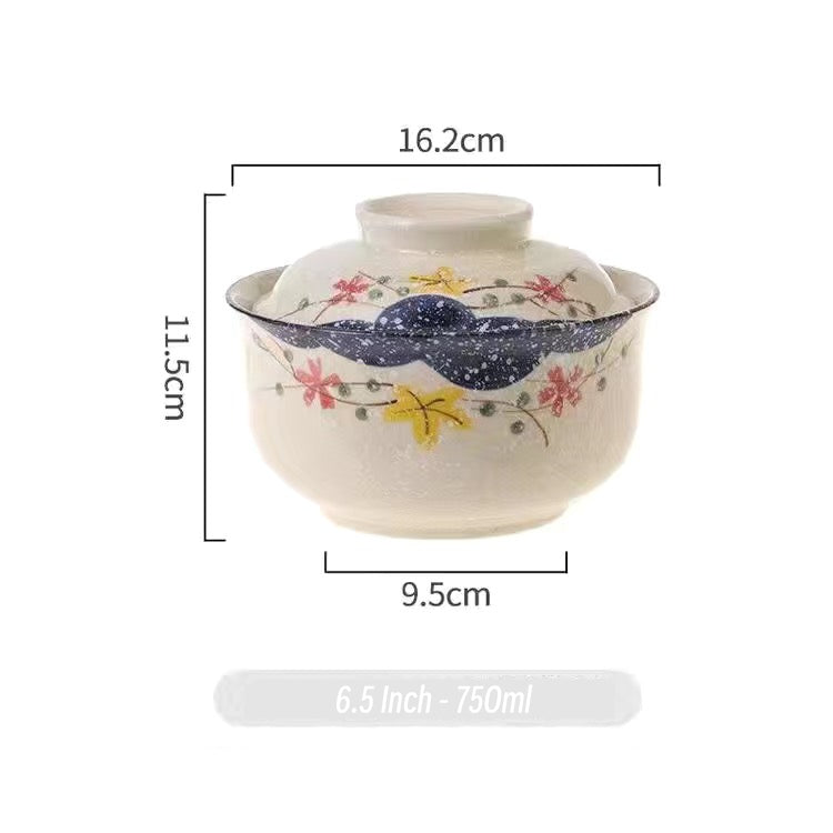 6.5 inch instant noodles bowl with cover bento box student underglaze color ceramic suit Lamian Noodles bowl canteen tableware Julia M Home & Kitchen