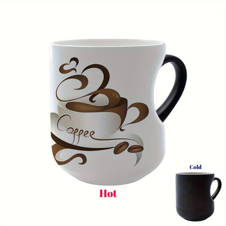 1pc 11Oz Ceramic Mug, Color Changing Mug, Black And White Color Changing Design, Heart-Shaped Handle, Coffee Pattern Printing, Heat Sensitive Color, Perfect Gift for Coffee Lovers, Christmas Gift, Birthday Gift Julia M LifeStyles