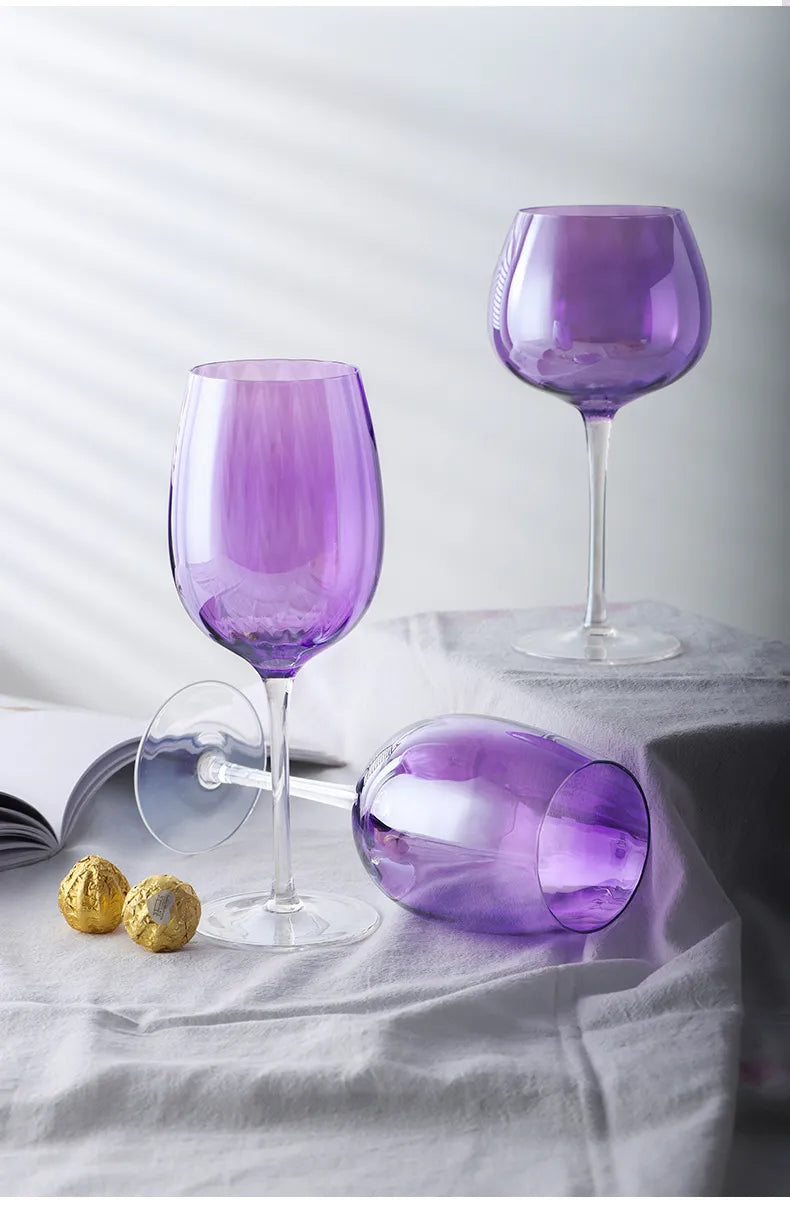 British Purple Goblet Champagne Glasses Set Nordic Style New Crystal Light Luxury Wine Glass Home Beautiful Colored Glass Cups