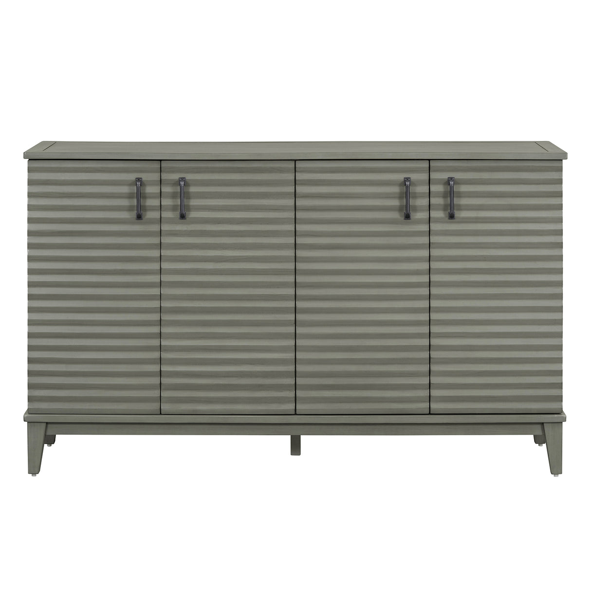 Side panel with 4-door large storage buffet, adjustable shelves and metal handles (antique gray)