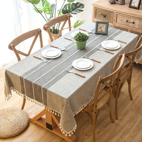 European Style 90x90 cm Decorative Linen Tablecloth with Tassels - Waterproof & Oilproof