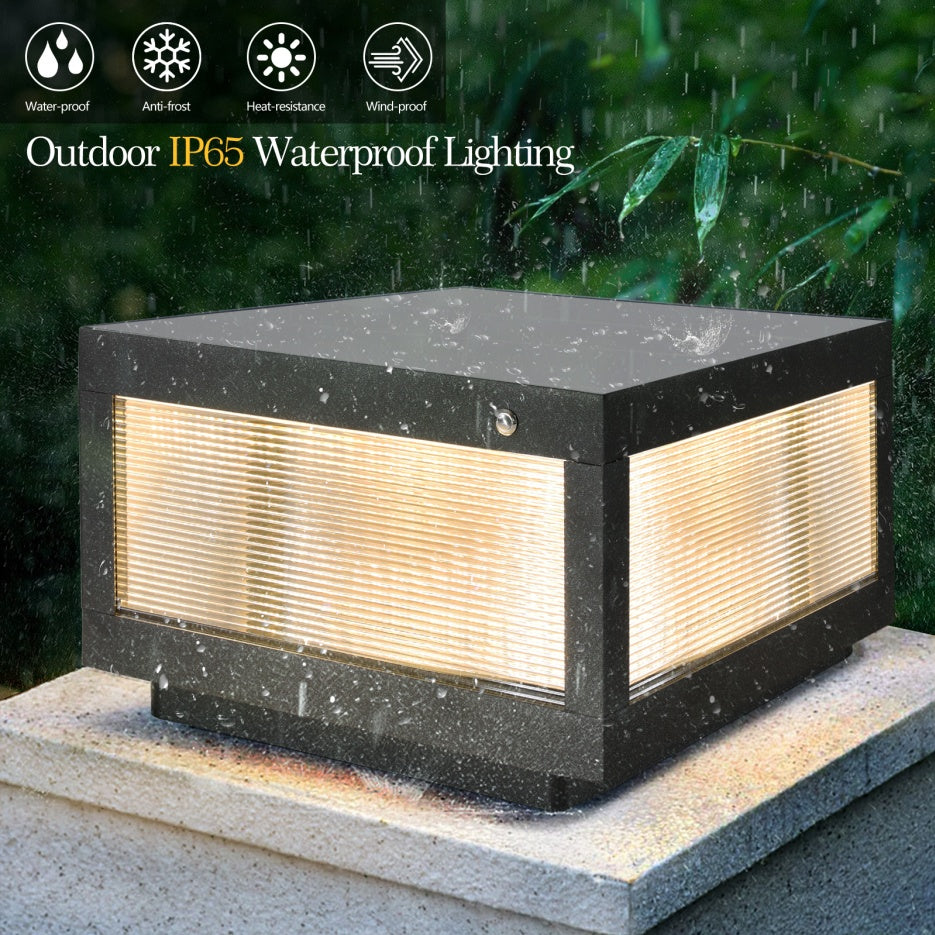 12-Inch Black Solar Powered LED Post Cap Light - Elegant Modern Outdoor Lighting Solution
