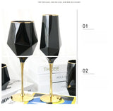 Pure Black Crystal Golden Edge Wine Glass Goblet Light Luxury Irregular Model Room Special Champagne Cup Whiskey Beer Glasses