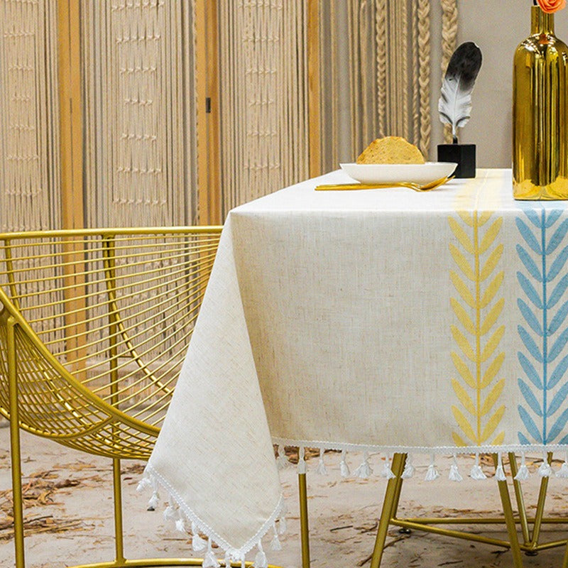 European Style Linen Look Rectangular Table Cloth with Anti-Slip Design