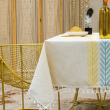 European Style Linen Look Rectangular Table Cloth with Anti-Slip Design