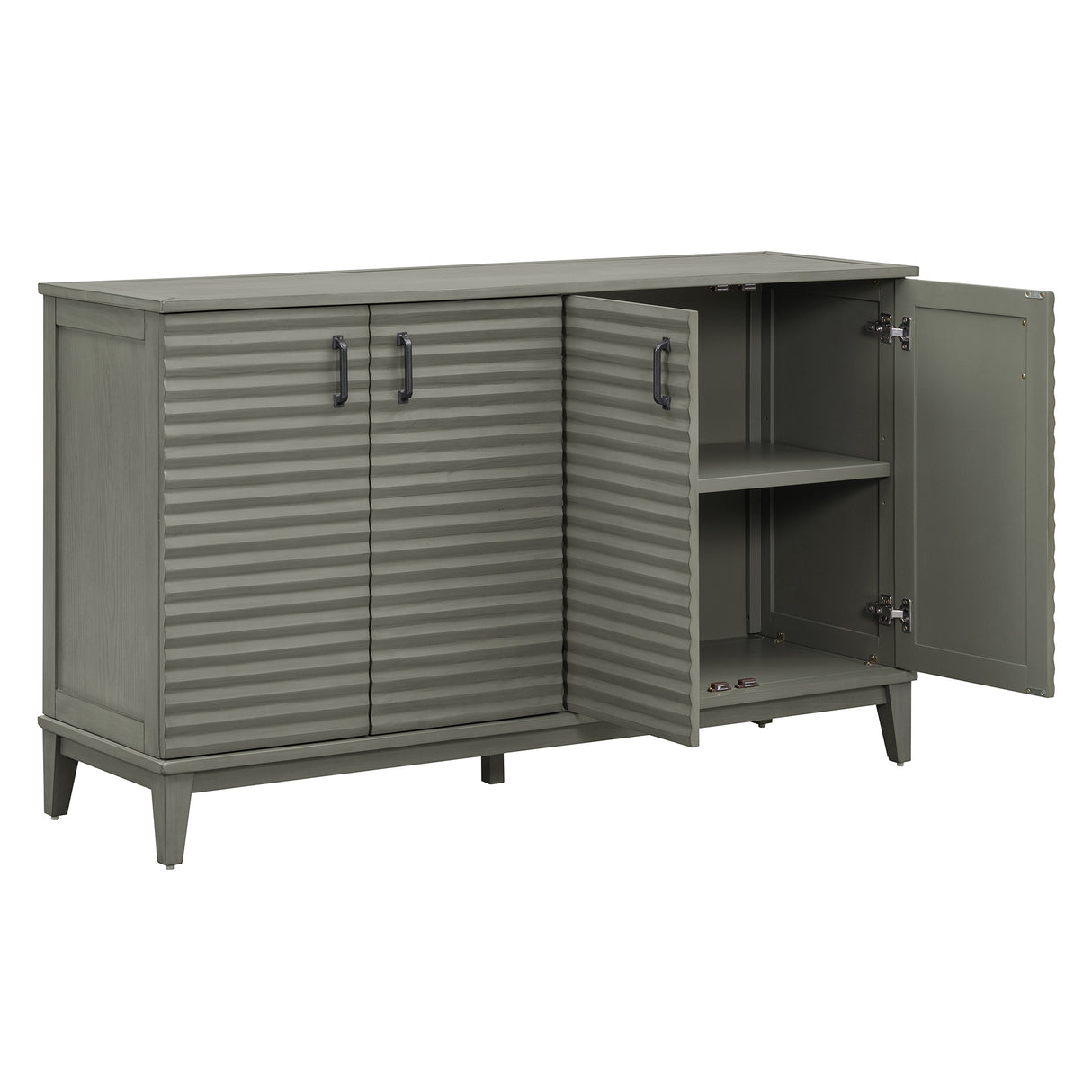 Side panel with 4-door large storage buffet, adjustable shelves and metal handles (antique gray)