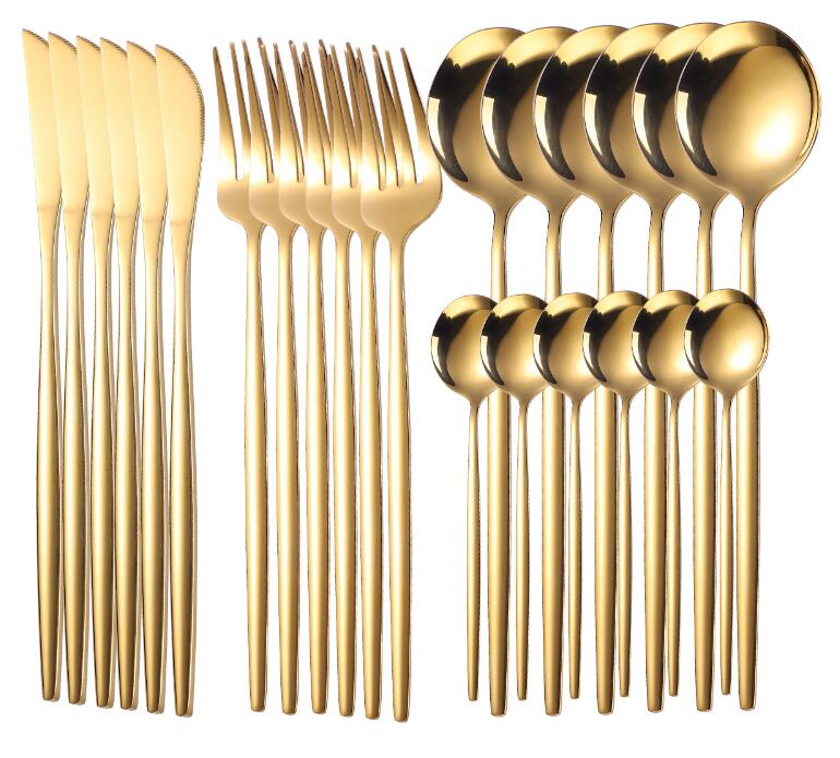 24pcs Gold Dinnerware Set Stainless Steel Tableware Set Knife Fork Spoon Luxury Cutlery Set Gift Box