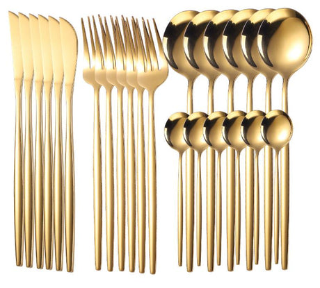 24pcs Gold Dinnerware Set Stainless Steel Tableware Set Knife Fork Spoon Luxury Cutlery Set Gift Box