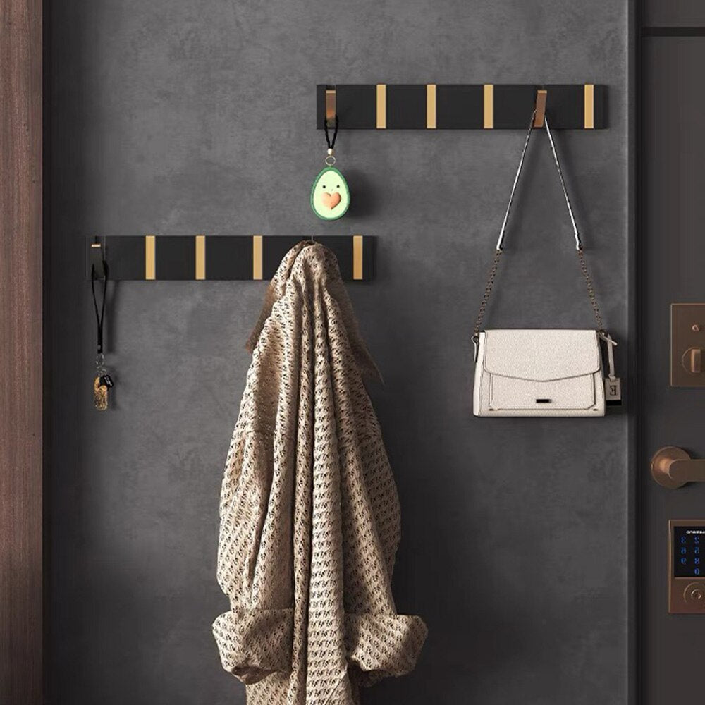 Folding Towel Hanger 2ways Installation Wall Hooks Coat Clothes Holder for Bathroom Kitchen Bedroom Hallway, Black Gold - Julia M LifeStyles