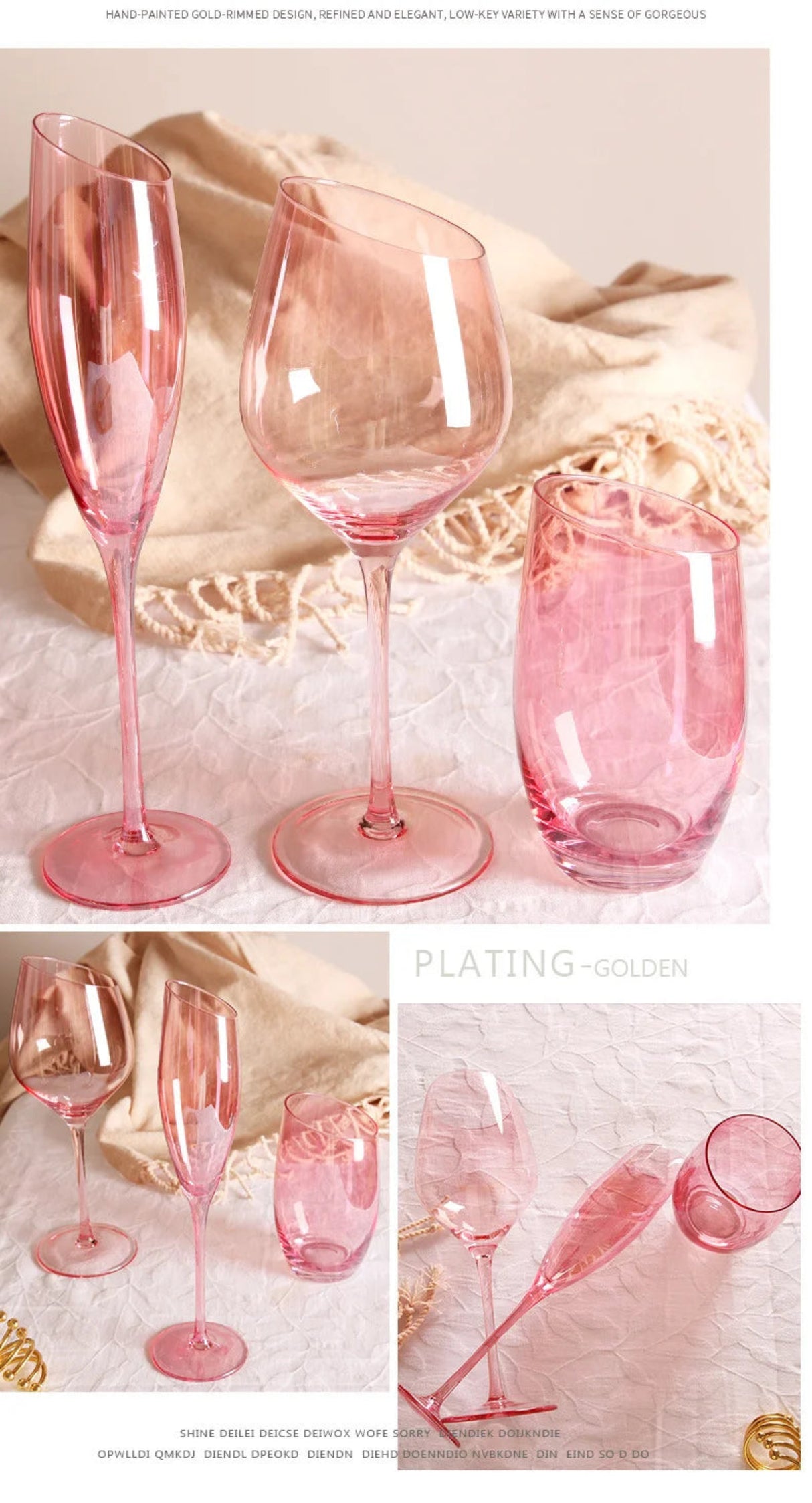 Flamingo Slanted Pink Crystal Champagne Goblet Set Julia M Home & Kitchen