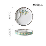 Dumpling plate sushi plate round square plate with soy sauce and vinegar partitioned snack plate ceramic plate for home use