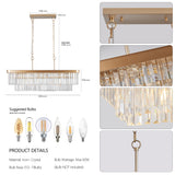 Chandeliers,Rectangular Crystal Chandelier Adjustable,E12 Modern Industrial Crystal Lights (Bulb Not Included)