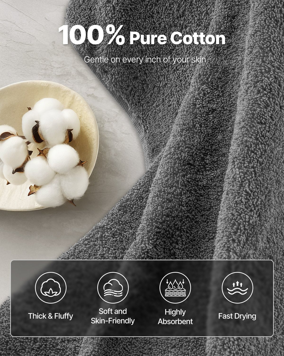 6-Piece Towel Set 600 GSM  Cotton Soft Towels For Bathroom Gym Hotel Spa