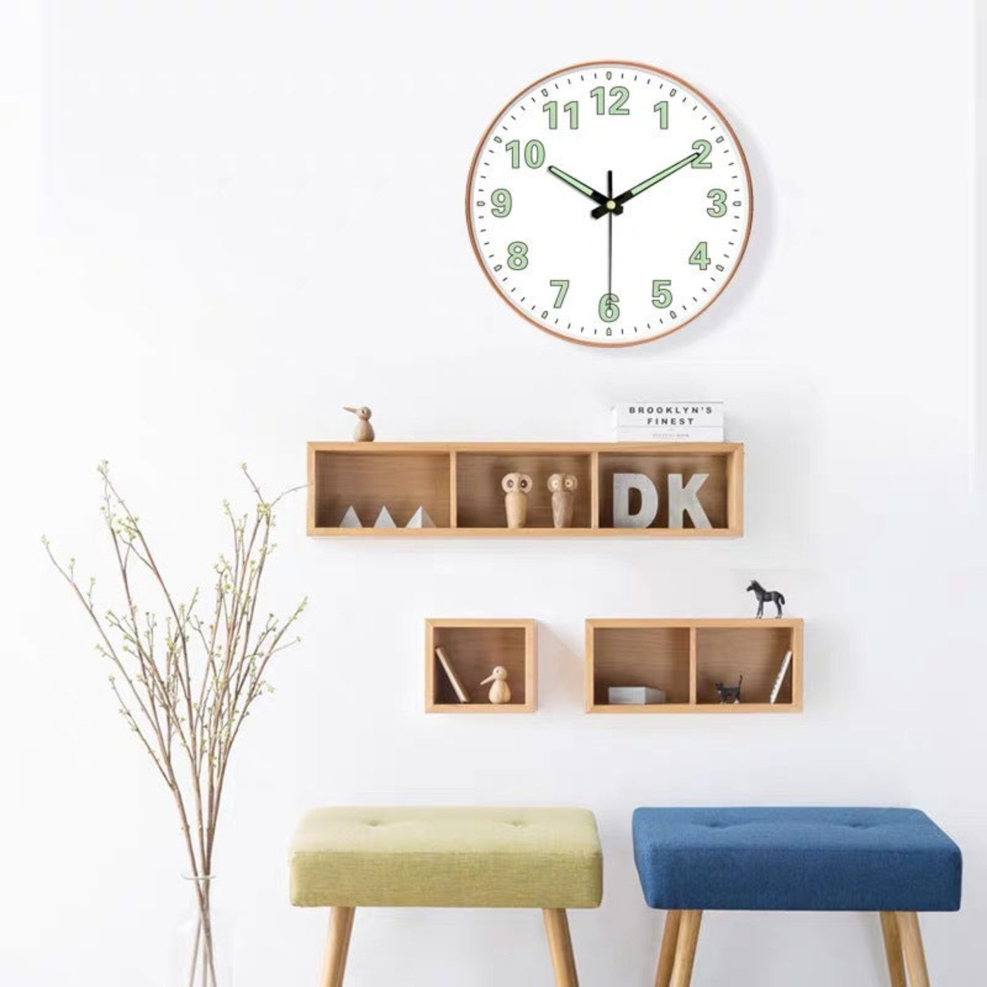 8-inch [20CM] creative living room clock, night light bedroom, simple and non perforated clock wall, clock watch wall - Julia M LifeStyles