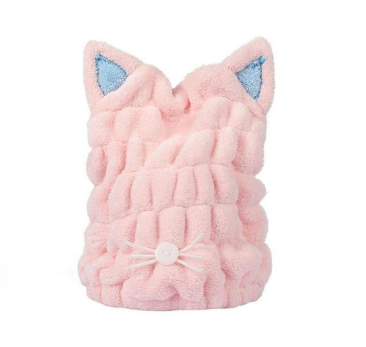 Luxurious Coral Velvet Cat Ear Hair-Drying Towel
