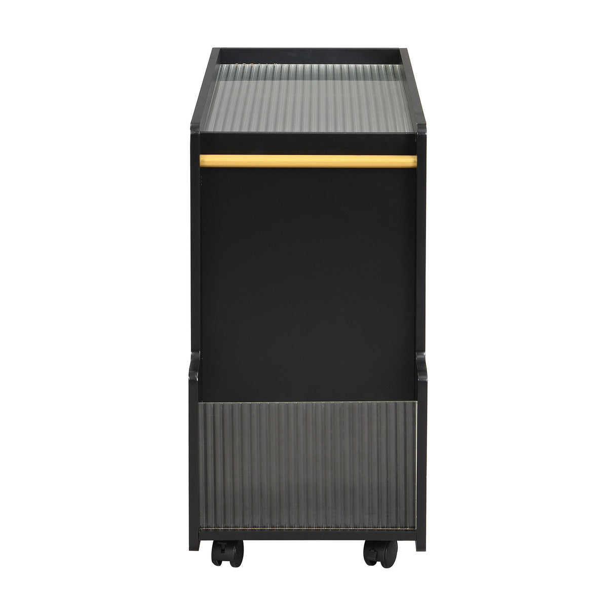 Stylish mobile desk with lockable wheels,bedside table with 5mm thick grooved tempered glass and gold round bars ，black Julia M Home & Kitchen