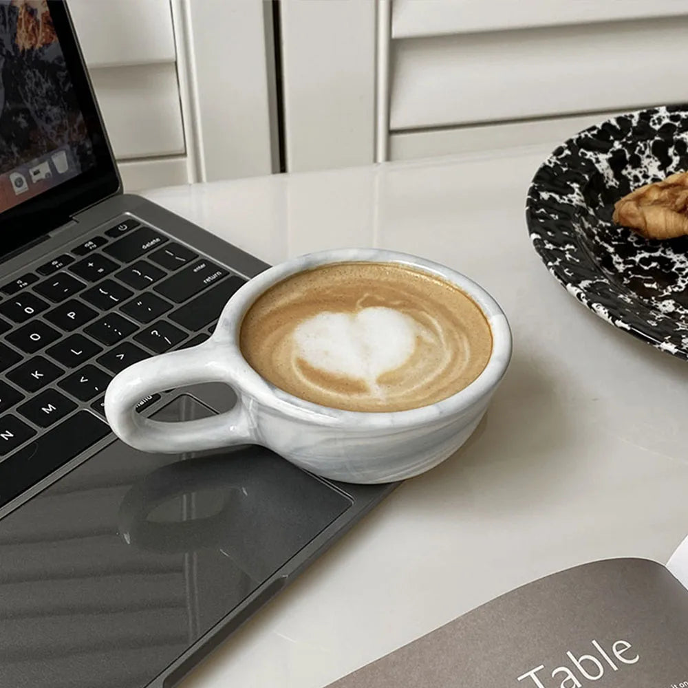 A 300ml ceramic retro couple checkerboard grid small capacity milk white wind mug coffee cups