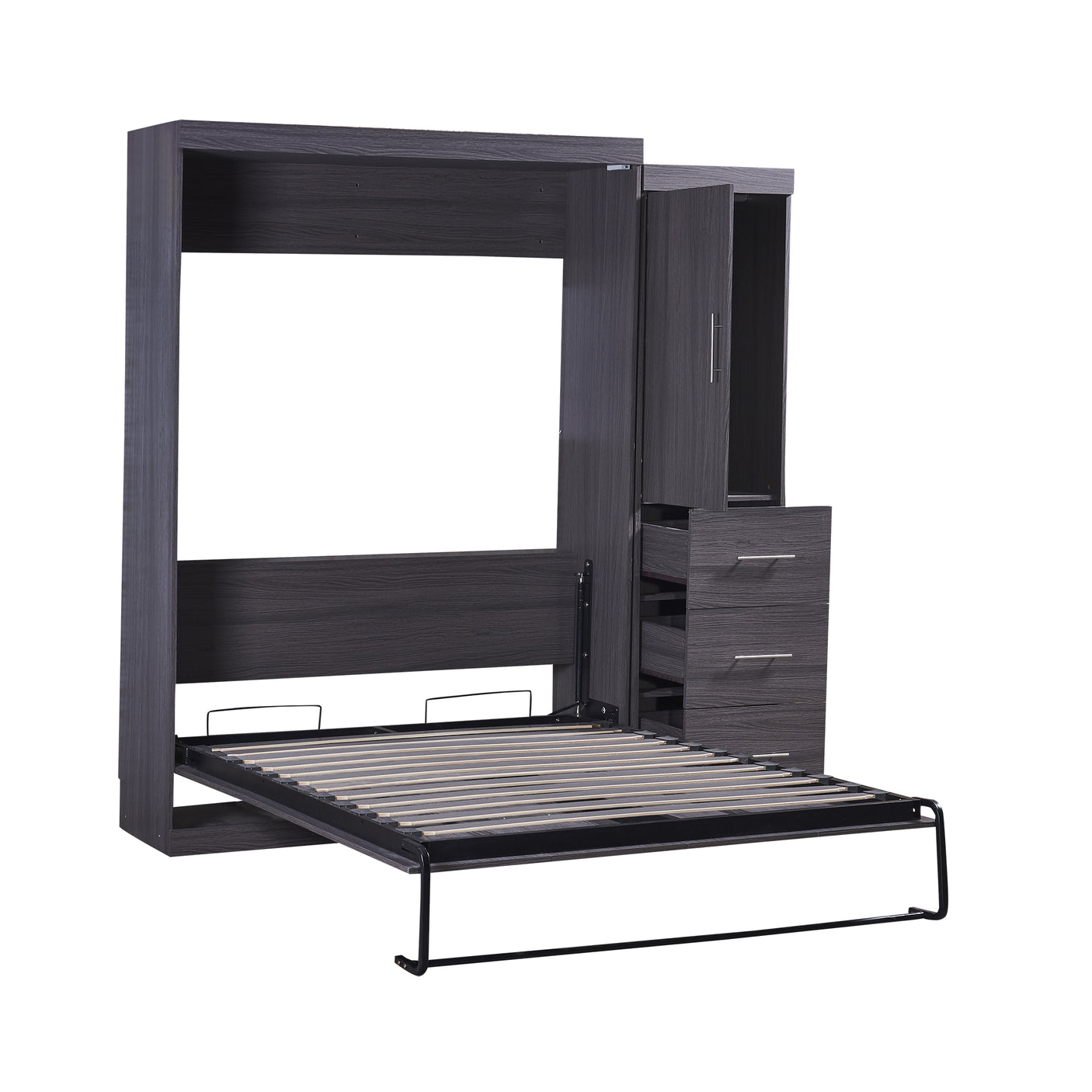 Full Size Murphy Bed with Wardrobe and Drawers, Storage Bed, can be Folded into a Cabinet, Gray - Julia M LifeStyles