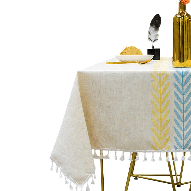 European Style Linen Look Rectangular Table Cloth with Anti-Slip Design