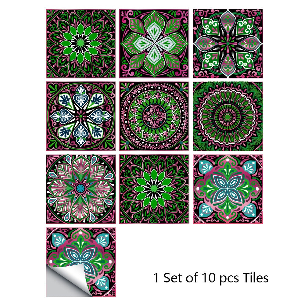 Mosaic 10-Piece Imitation Ceramic Tile Stickers Set for Home Decoration