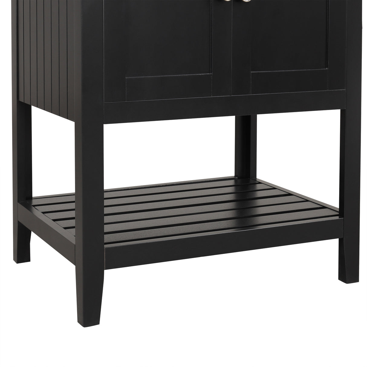 24" Black Modern Sleek Bathroom Vanity Elegant Ceramic Sink with Solid Wood Frame Open Style Shelf