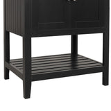 24" Black Modern Sleek Bathroom Vanity Elegant Ceramic Sink with Solid Wood Frame Open Style Shelf