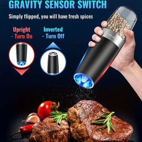 [Electric Salt Grinder] Electric Salt And Pepper Grinder Set, 110ml, 6 Adjustable Coarseness, LED, Automatic, Black And Silver, 1/2 Packs Julia M LifeStyles