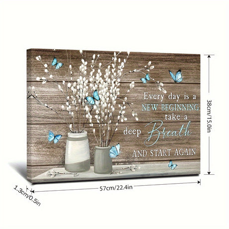 1pc Framed Painting Flowers And Butterfly Canvas Posters And Prints Wall Art Pictures With Frame For Living Room & Bedroom, Home Decoration, Festival Gift For Her/Him, Ready To Hang