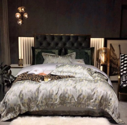 Luxury Retro Style Black Gold Jacquard Cotton Bed Set