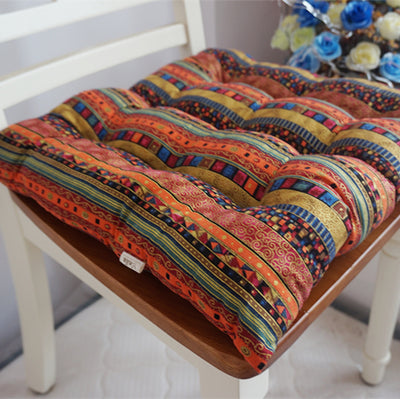 Dark Retro Southeast Asian Cotton Linen Luxurious Chair Cushion