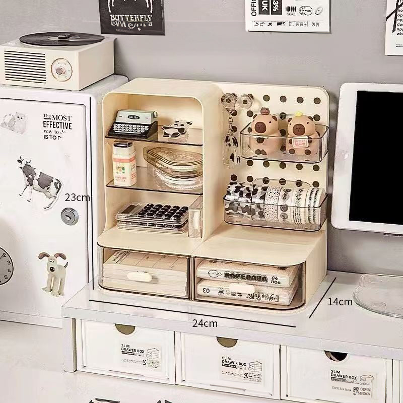 Adorable Desk Organizer with Hook Drawer, Hole Board, Card Display Stand, Desktop Storage Box, and Stationery Storage Rack - Julia M LifeStyles