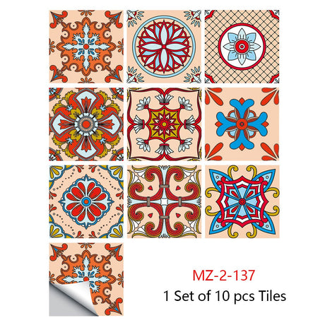 Mosaic 10-Piece Imitation Ceramic Tile Stickers Set for Home Decoration