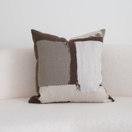 Light-luxury Brown-toned Piping Cushion Patchwork Lumbar Pillowcase