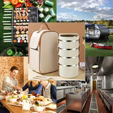 1 Set Of Stainless Steel 4 Layer Lunch Box With Lid With Complementary Bag & Cutlery Large Capacity Storage Bucket, For Camping, Picnic, School, Office, And Outdoor Adventures Julia M Home & Kitchen