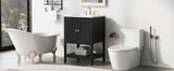 24" Black Modern Sleek Bathroom Vanity Elegant Ceramic Sink with Solid Wood Frame Open Style Shelf