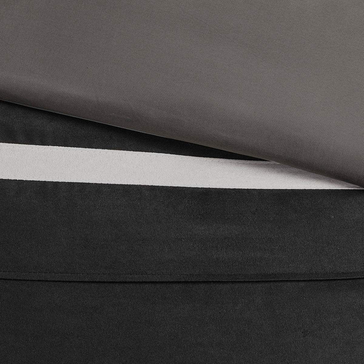 7 PC Pieced Faux Suede Comforter Set in Black - Queen Size