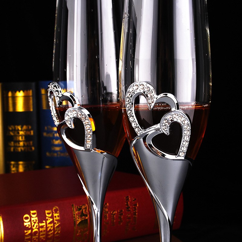 1 Pair Crystal Wedding Toasting Champagne Cups Flutes Glasses Cup Wedding Party Marriage Decoration Bar Tool