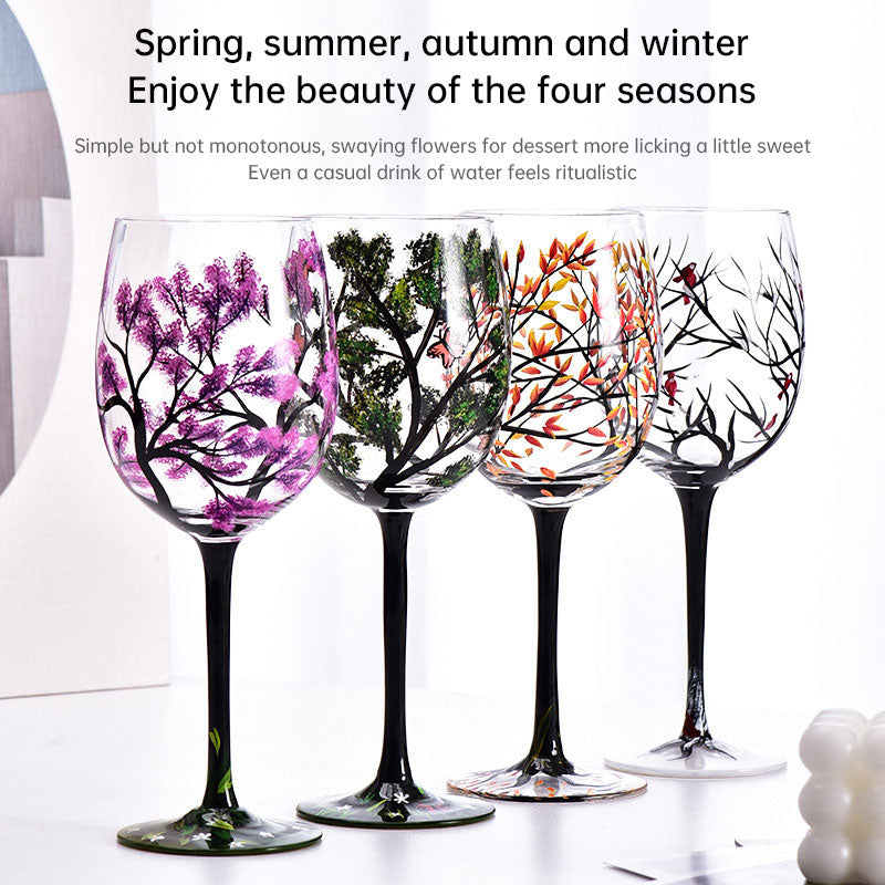 Light luxury ins crystal glass wine glass hand-painted household goblet four seasons painted wine glass - Julia M LifeStyles
