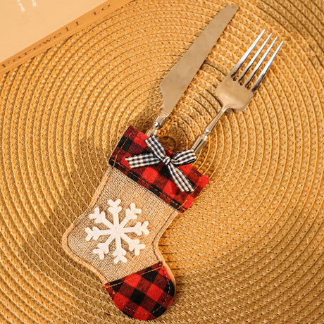 Christmas Socks Knife and Fork Set Table Decoration Embroidery Christmas Props Knife and Fork Set Christmas Decoration Pendant