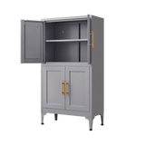 Grey metal kitchen storage cabinet, kitchen pantry storage cabinet with door and shelf, adjustable leveling feet