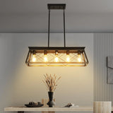 5-light farmhouse pendant light, metal pendant light island fixture, modern rectangular island light, pure black (no bulb) - Julia M LifeStyles