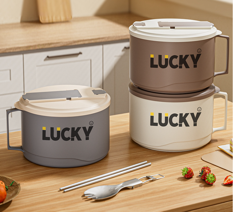 Large capacity 316 stainless steel anti-scalding drainable instant noodle bowl with cutlery lunch box